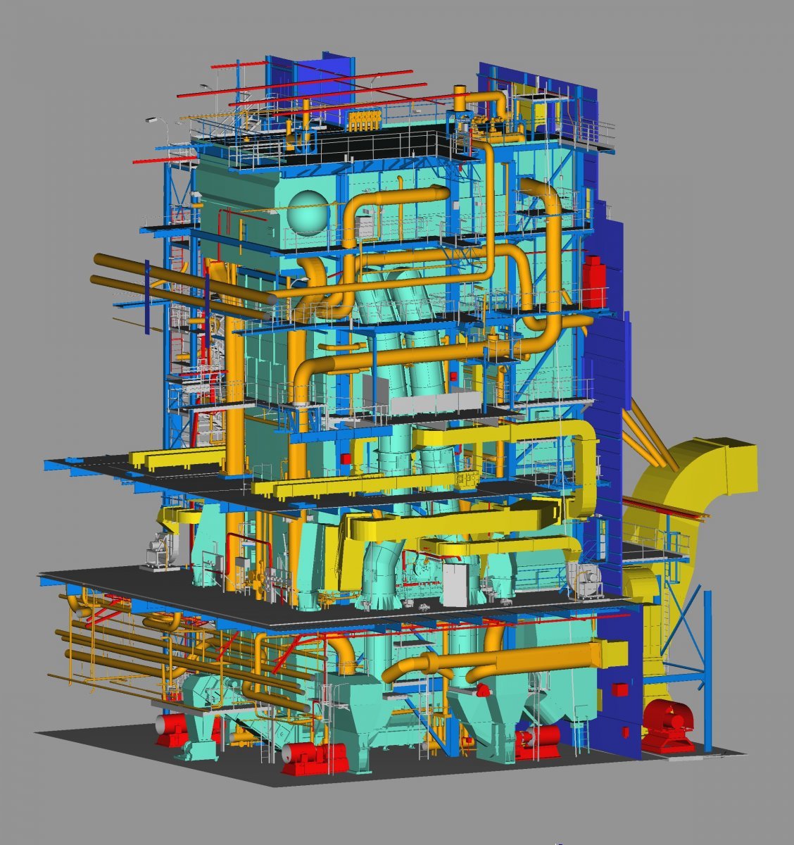 3D model kotle a technologií v Teplárně Otrokovice